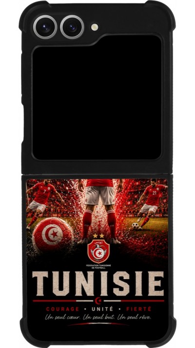 Coque Samsung Galaxy Z Flip6 - Silicone rigide noir Football Tunisie splash 2026