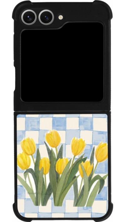 Coque Samsung Galaxy Z Flip6 - Silicone rigide noir Blue vichy tulips Spring 2026