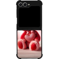 Coque Samsung Galaxy Z Flip6 - Silicone rigide noir Valentine 2024 Ourson rose