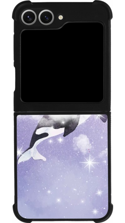 Coque Samsung Galaxy Z Flip6 - Silicone rigide noir Whale in sparking stars