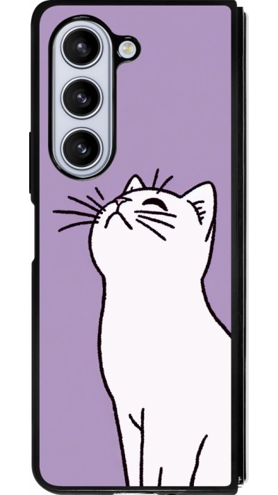 Coque Samsung Galaxy Z Fold5 - Silicone rigide noir Chat sur fond violet