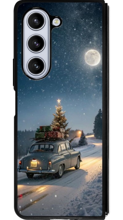 Coque Samsung Galaxy Z Fold5 - Silicone rigide noir Christmas 25 Car with Tree Xmas