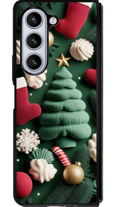 Coque Samsung Galaxy Z Fold5 - Silicone rigide noir Christmas 25 Christmas textiles