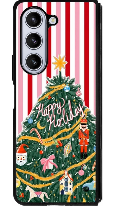 Coque Samsung Galaxy Z Fold5 - Silicone rigide noir Christmas 25 Happy Holiday