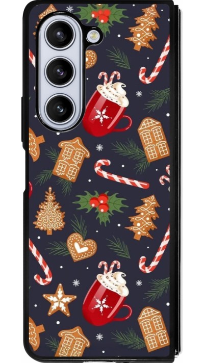 Coque Samsung Galaxy Z Fold5 - Silicone rigide noir Christmas 25 Pattern Gingerbread House