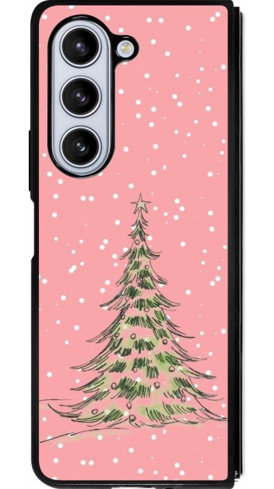 Coque Samsung Galaxy Z Fold5 - Silicone rigide noir Christmas 25 Pink Tree