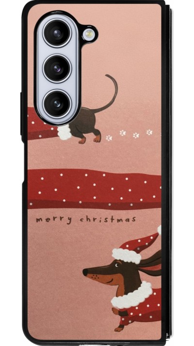 Coque Samsung Galaxy Z Fold5 - Silicone rigide noir Christmas 25 Teckel Merry Xmas