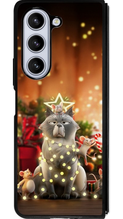 Coque Samsung Galaxy Z Fold5 - Silicone rigide noir Christmas 25 Xmas Cat
