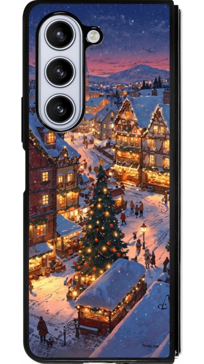 Coque Samsung Galaxy Z Fold5 - Silicone rigide noir Christmas 25 Xmas Village
