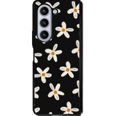 Coque Samsung Galaxy Z Fold5 - Silicone rigide noir Easter 2024 white on black flower