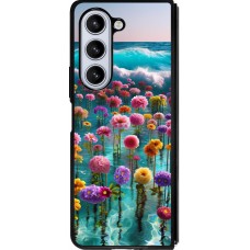 Coque Samsung Galaxy Z Fold5 - Silicone rigide noir Flower sea waves