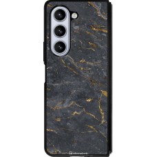 Coque Samsung Galaxy Z Fold5 - Silicone rigide noir Grey Gold Marble