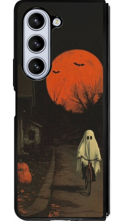 Samsung Galaxy Z Fold5 Case Hülle - Silikon schwarz Halloween 2025 Ghost on a bicycle
