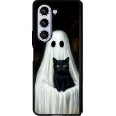 Coque Samsung Galaxy Z Fold5 - Silicone rigide noir Halloween 2025 Ghost with black cat