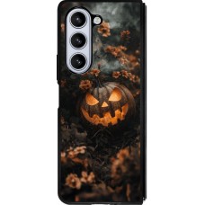Coque Samsung Galaxy Z Fold5 - Silicone rigide noir Halloween 2025 Pumpkin with flowers