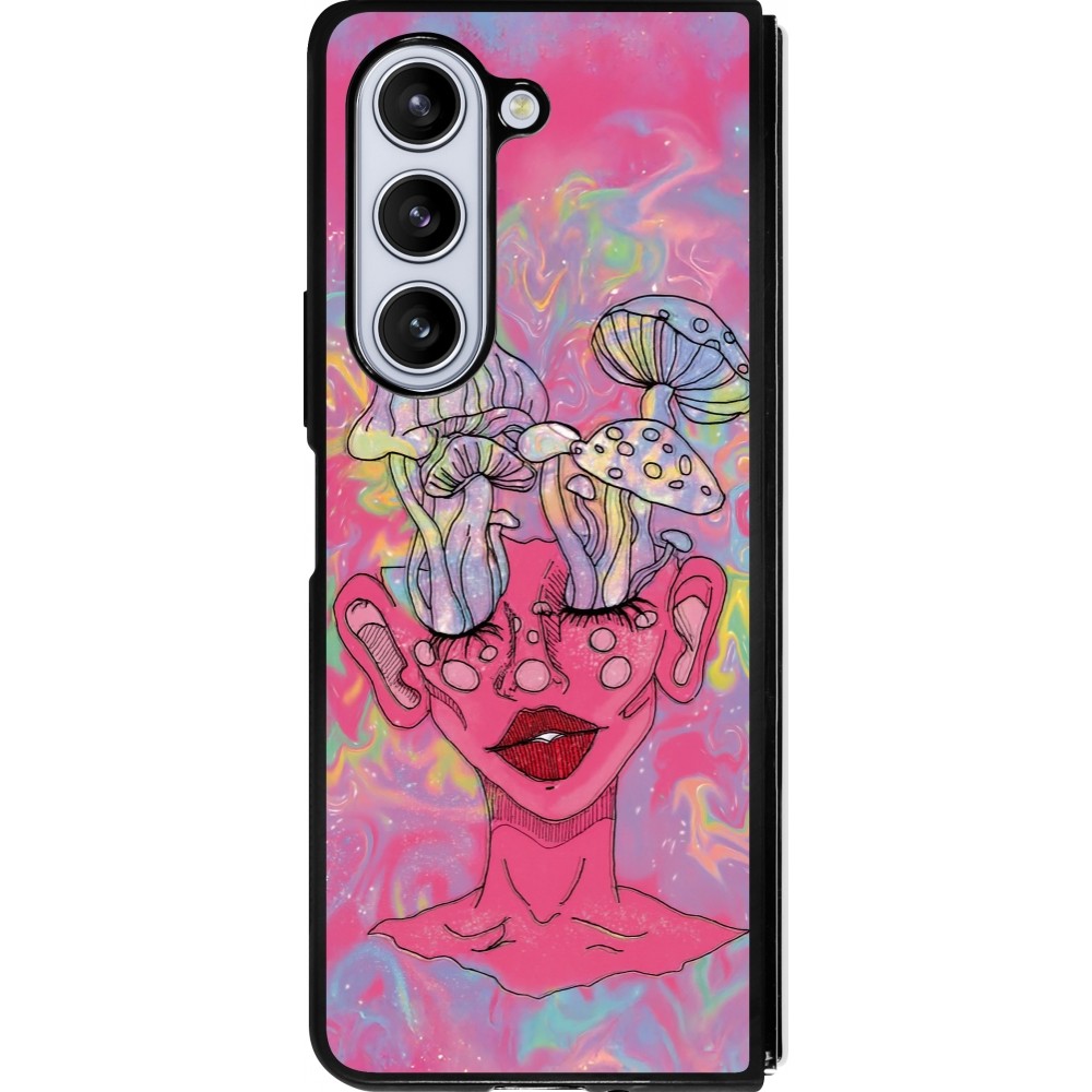 Coque Samsung Galaxy Z Fold5 - Silicone rigide noir Psychedelic pink mushroom