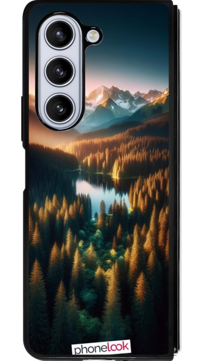 Samsung Galaxy Z Fold5 Case Hülle - Silikon schwarz Sonnenuntergang Waldsee