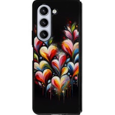 Coque Samsung Galaxy Z Fold5 - Silicone rigide noir Valentine 2024 Coeur Noir Abstrait
