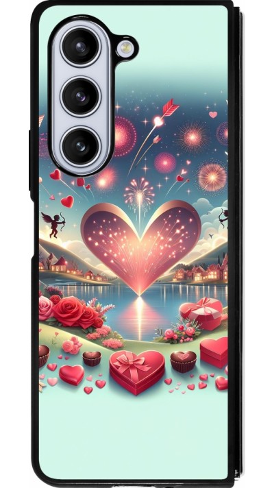 Coque Samsung Galaxy Z Fold5 - Silicone rigide noir Valentine 2025 Chic