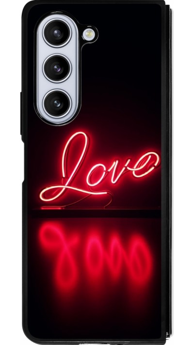 Coque Samsung Galaxy Z Fold5 - Silicone rigide noir Valentine 2025 Neon Love