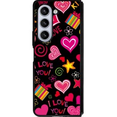 Coque Samsung Galaxy Z Fold5 - Silicone rigide noir Valentine 2023 love symbols