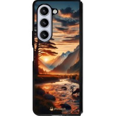 Coque Samsung Galaxy Z Fold5 - Silicone rigide noir Valley Sunset Deer Tree