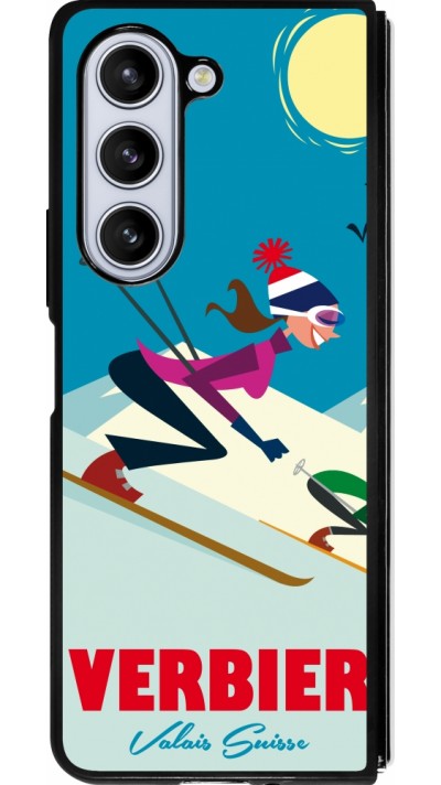 Coque Samsung Galaxy Z Fold5 - Silicone rigide noir Verbier Ski Downhill