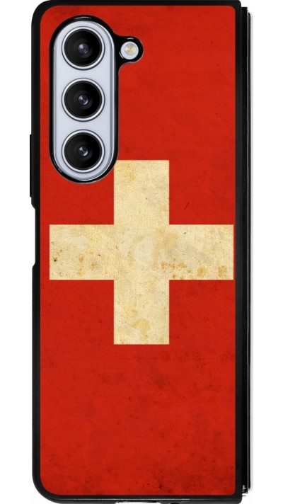 Coque Samsung Galaxy Z Fold5 - Silicone rigide noir Vintage Flag SWISS