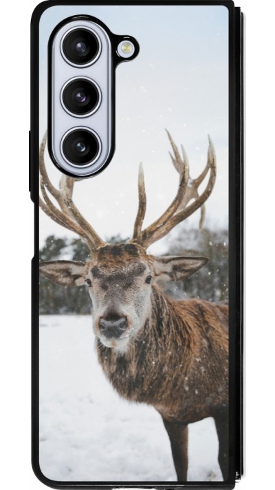 Coque Samsung Galaxy Z Fold5 - Silicone rigide noir Winter 25 Winter reindeer