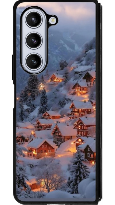Coque Samsung Galaxy Z Fold5 - Silicone rigide noir Winter 25 Winter snowy village