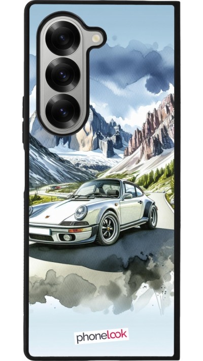 Coque Samsung Galaxy Z Fold6 - Silicone rigide noir Porsche 911 Mountain Watercolor