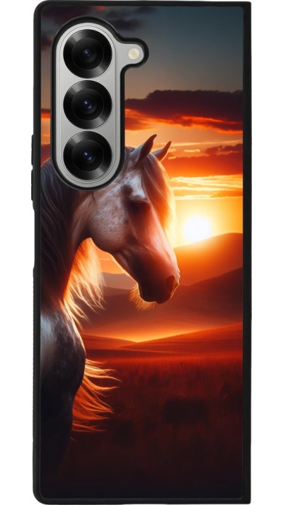 Coque Samsung Galaxy Z Fold6 - Silicone rigide noir Majestic Sunset Horse