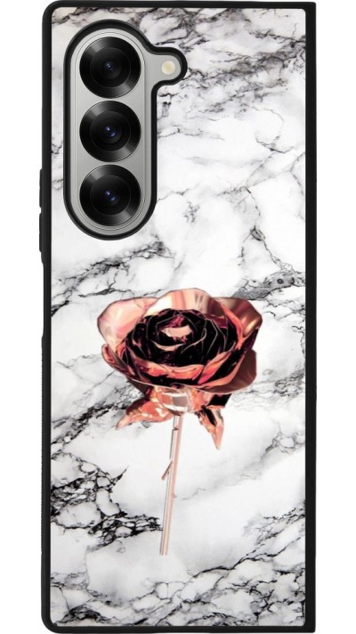 Coque Samsung Galaxy Z Fold6 - Silicone rigide noir Marble Rose Gold