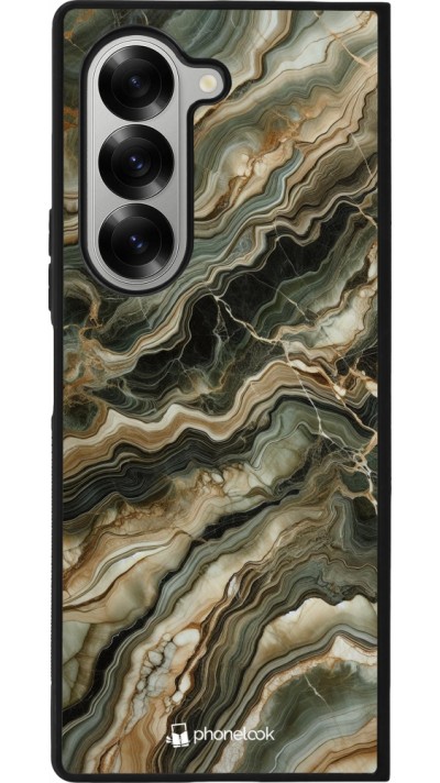 Coque Samsung Galaxy Z Fold6 - Silicone rigide noir Marbre Olive