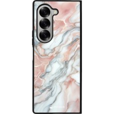 Coque Samsung Galaxy Z Fold6 - Silicone rigide noir Marbre Rose Lumineux