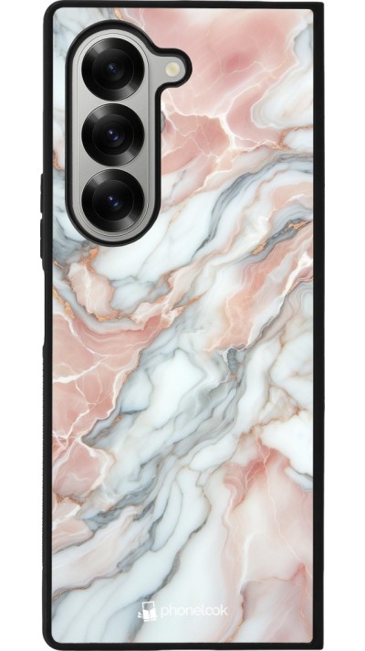 Coque Samsung Galaxy Z Fold6 - Silicone rigide noir Marbre Rose Lumineux