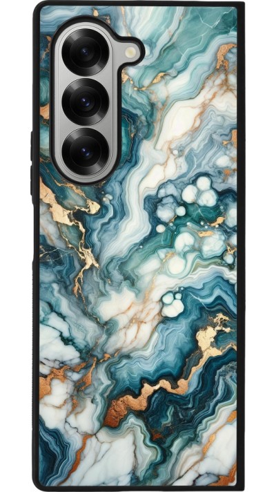 Coque Samsung Galaxy Z Fold6 - Silicone rigide noir Marbre Vert Bleu Doré