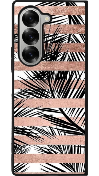 Coque Samsung Galaxy Z Fold6 - Silicone rigide noir Palm trees gold stripes