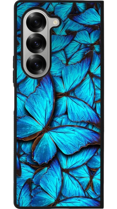 Coque Samsung Galaxy Z Fold6 - Silicone rigide noir Papillon bleu