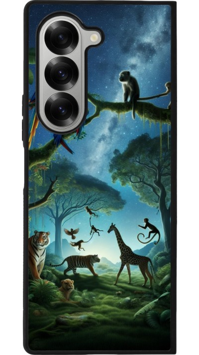 Coque Samsung Galaxy Z Fold6 - Silicone rigide noir Paradis des animaux exotiques
