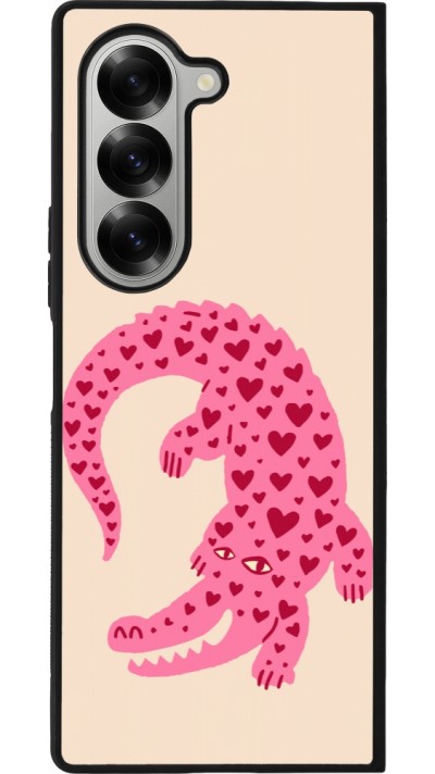 Coque Samsung Galaxy Z Fold6 - Silicone rigide noir Pink crocodile 2026