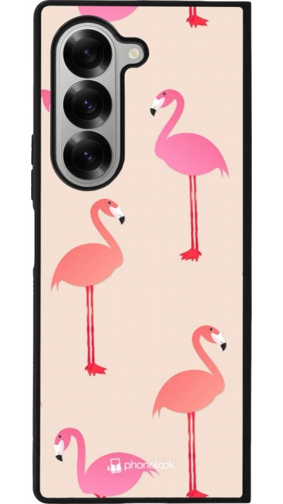 Coque Samsung Galaxy Z Fold6 - Silicone rigide noir Pink Flamingos Pattern