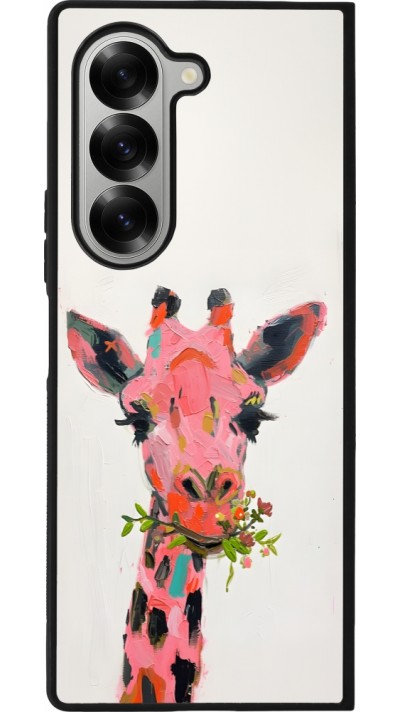 Coque Samsung Galaxy Z Fold6 - Silicone rigide noir Pink Girafe Paint