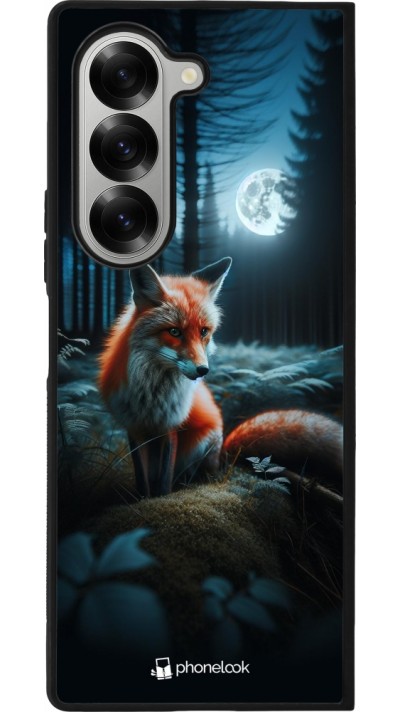Coque Samsung Galaxy Z Fold6 - Silicone rigide noir Renard lune forêt