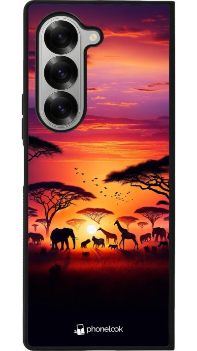Coque Samsung Galaxy Z Fold6 - Silicone rigide noir Safari sunset wildlife