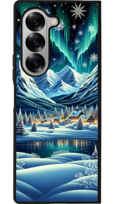 Coque Samsung Galaxy Z Fold6 - Silicone rigide noir Snowy Mountain Village Lake night