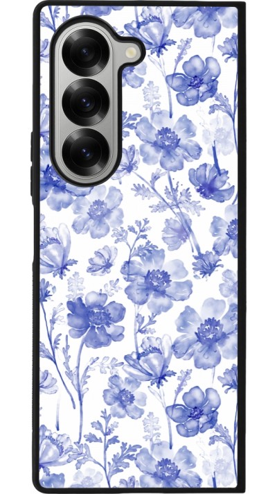 Coque Samsung Galaxy Z Fold6 - Silicone rigide noir Spring 23 watercolor blue flowers