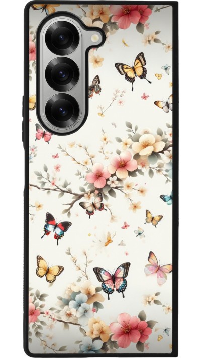 Coque Samsung Galaxy Z Fold6 - Silicone rigide noir Spring 25 Papillons Légers