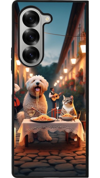 Samsung Galaxy Z Fold6 Case Hülle - Silikon schwarz Valentin 2024 Hund & Katze Kerzenlicht