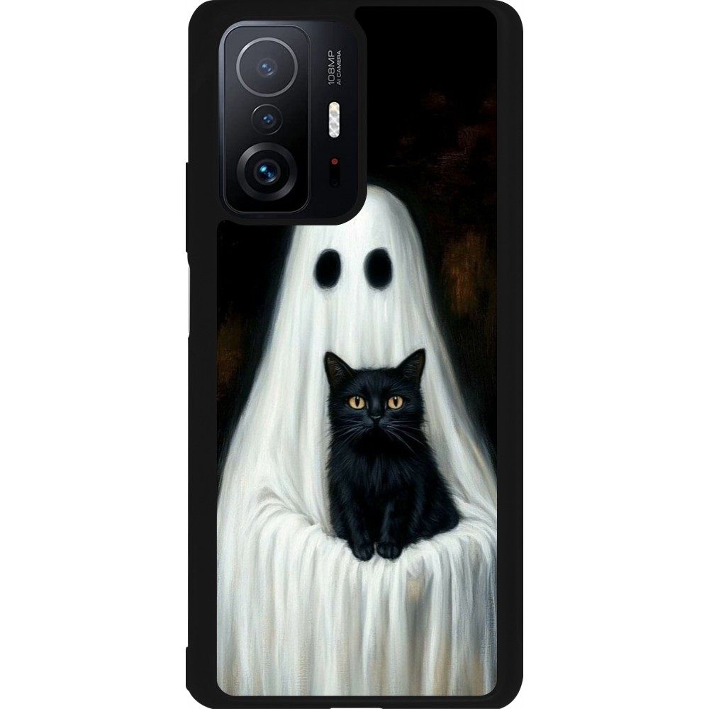 Coque Xiaomi 11T - Silicone rigide noir Halloween 2025 Ghost with black cat